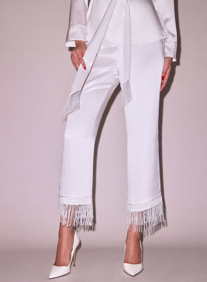 Ivory Bianca Fringe Silk Pant - Fleur du Mal