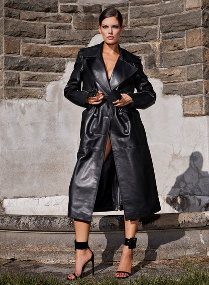 Black Moto Leather Trench Coat - Fleur du Mal