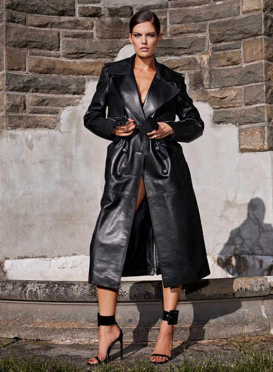 Black Moto Leather Trench Coat - Fleur du Mal