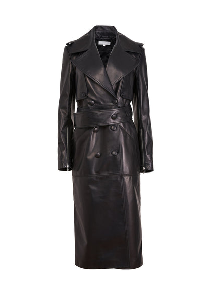 Black Moto Leather Trench Coat - Fleur du Mal