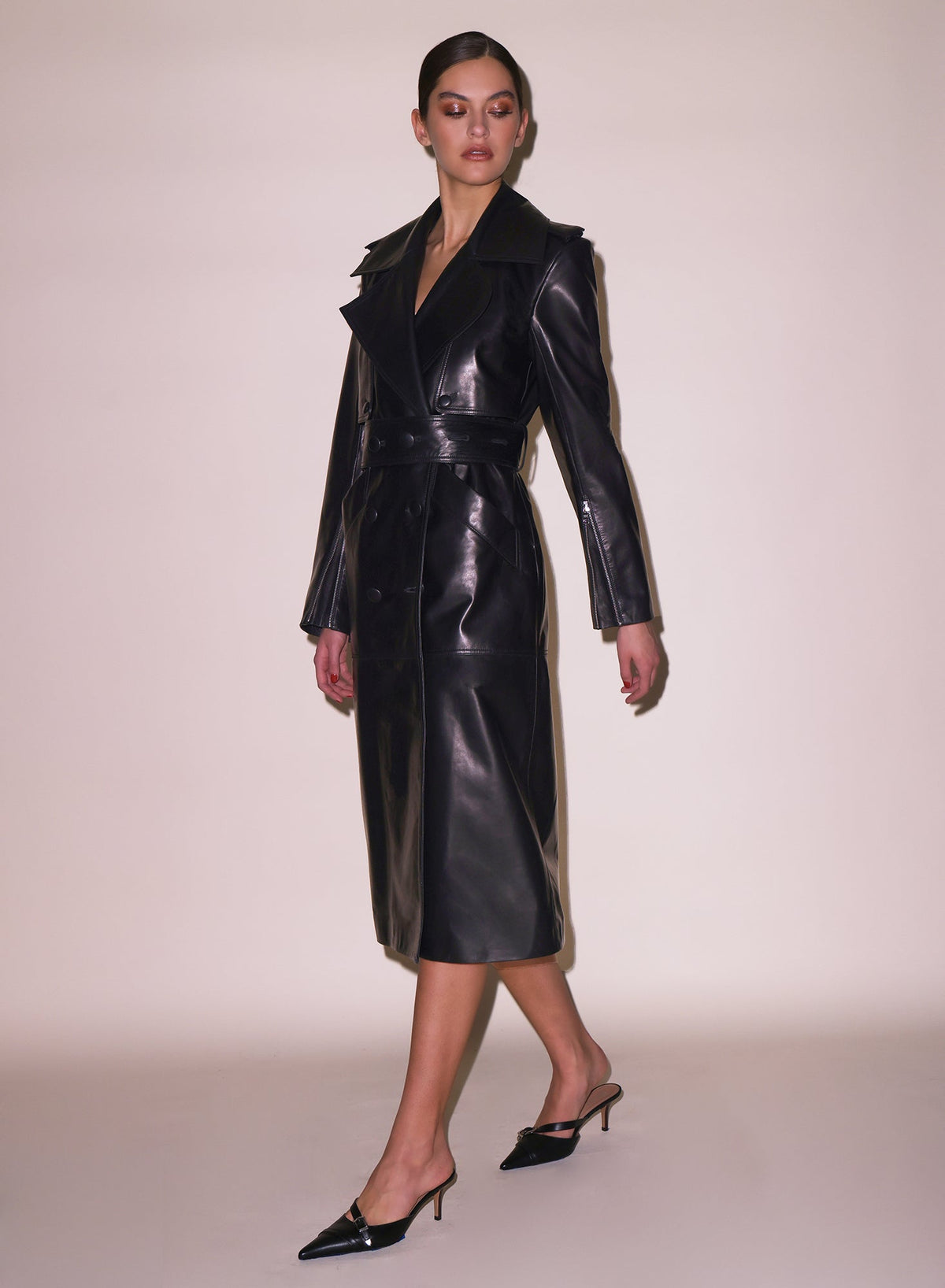 Black Moto Leather Trench Coat - Fleur du Mal