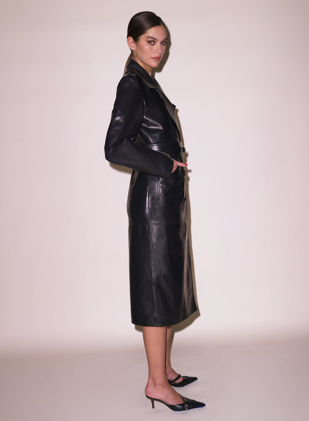 Black Moto Leather Trench Coat - Fleur du Mal