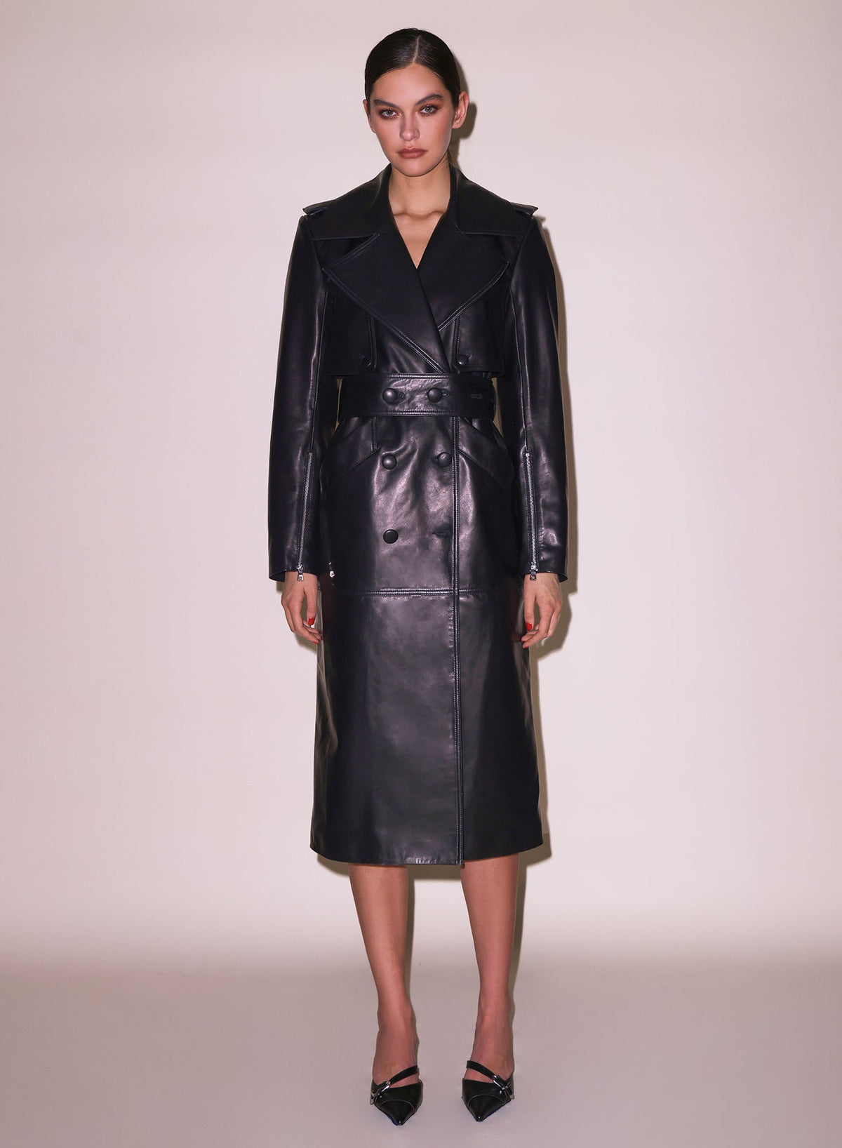 Black Moto Leather Trench Coat - Fleur du Mal