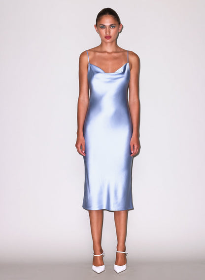 Cloud Blue Silk Cowl Slip Dress - Fleur du Mal