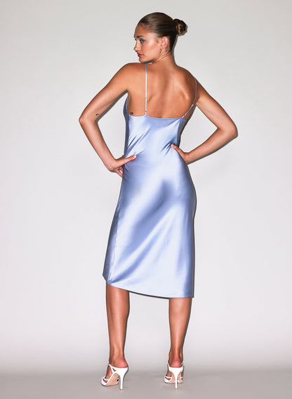 Cloud Blue Silk Cowl Slip Dress - Fleur du Mal