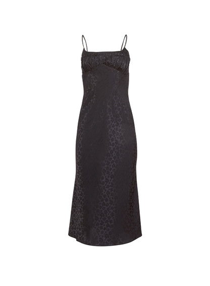 Black Pansy Jacquard Ruched Bust Dress - Fleur du Mal
