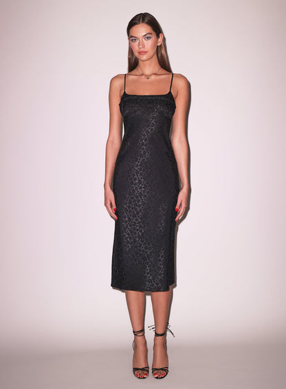 Black Pansy Jacquard Ruched Bust Dress - Fleur du Mal