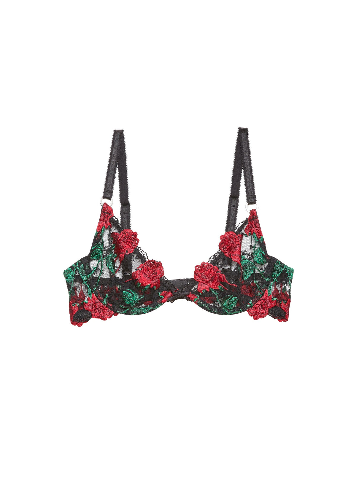 Black Vampire Rose Embroidery Demi Bra - Fleur du Mal