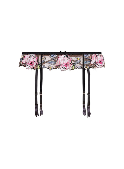 Black Fidelia Embroidery Garter Belt - Fleur du Mal