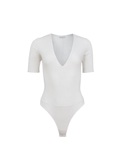 Ivory Organic Cotton Deep V Bodysuit - Fleur du Mal