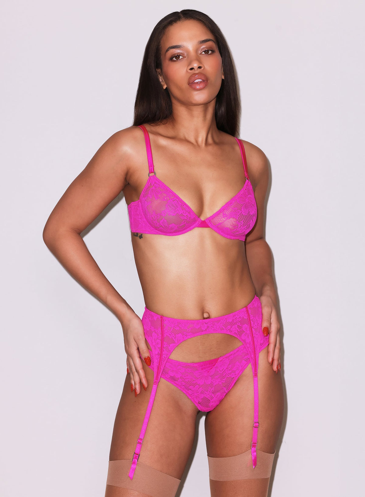 Wild Pink Le Stretch Lace Garter Belt - Fleur du Mal