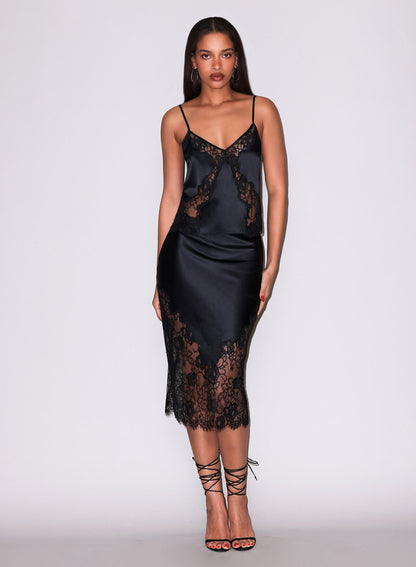 black Juliet Lace Silk Skirt - Fleur du Mal