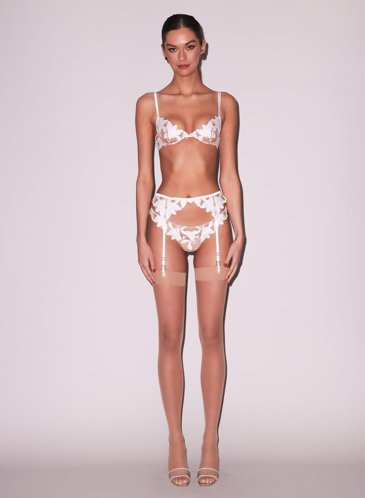 Ivory Lily Embroidery Garter Belt - Fleur du Mal