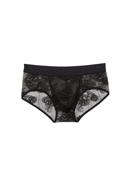 Black Men's Bouquet Lace Brief - Fleur du Mal