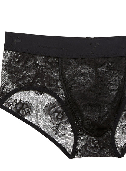 Black Men's Bouquet Lace Brief - Fleur du Mal