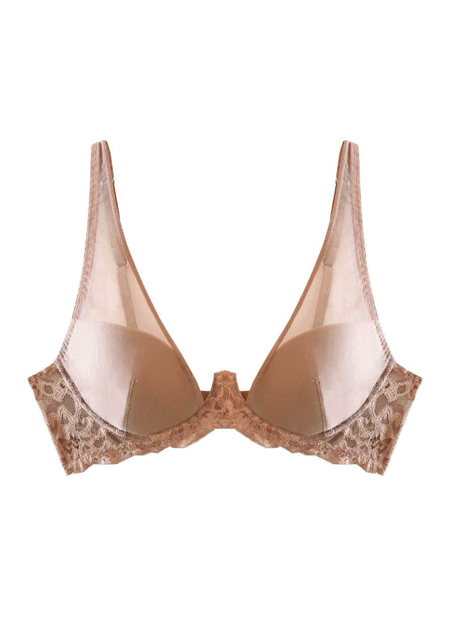 Tan Charlotte Sheer Overlay Demi Bra - Fleur du Mal