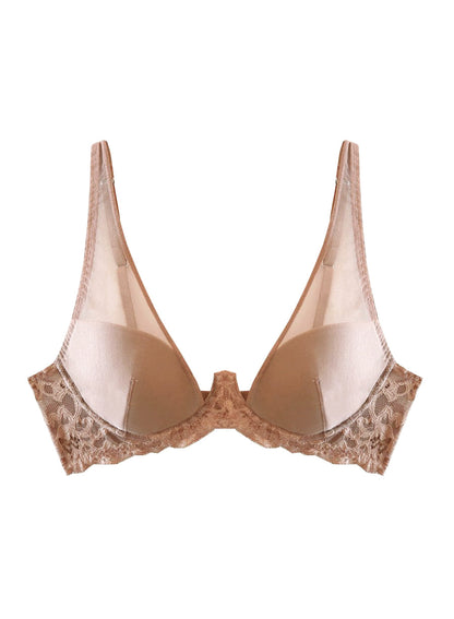 Tan Charlotte Sheer Overlay Demi Bra - Fleur du Mal