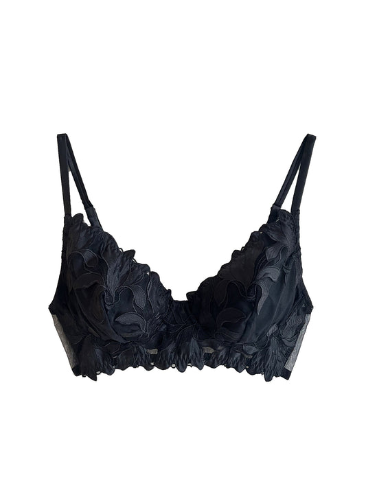 Black Lily Embroidery Post Surgical Bra - Fleur du Mal