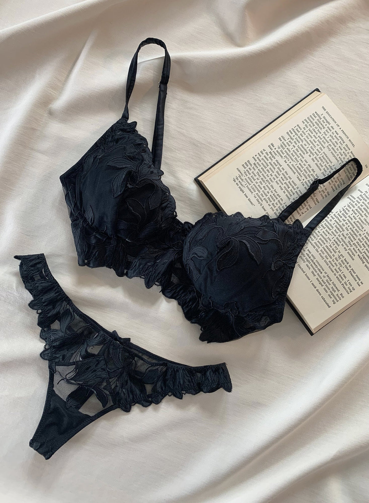 Black Lily Embroidery Post Surgical Bra - Fleur du Mal