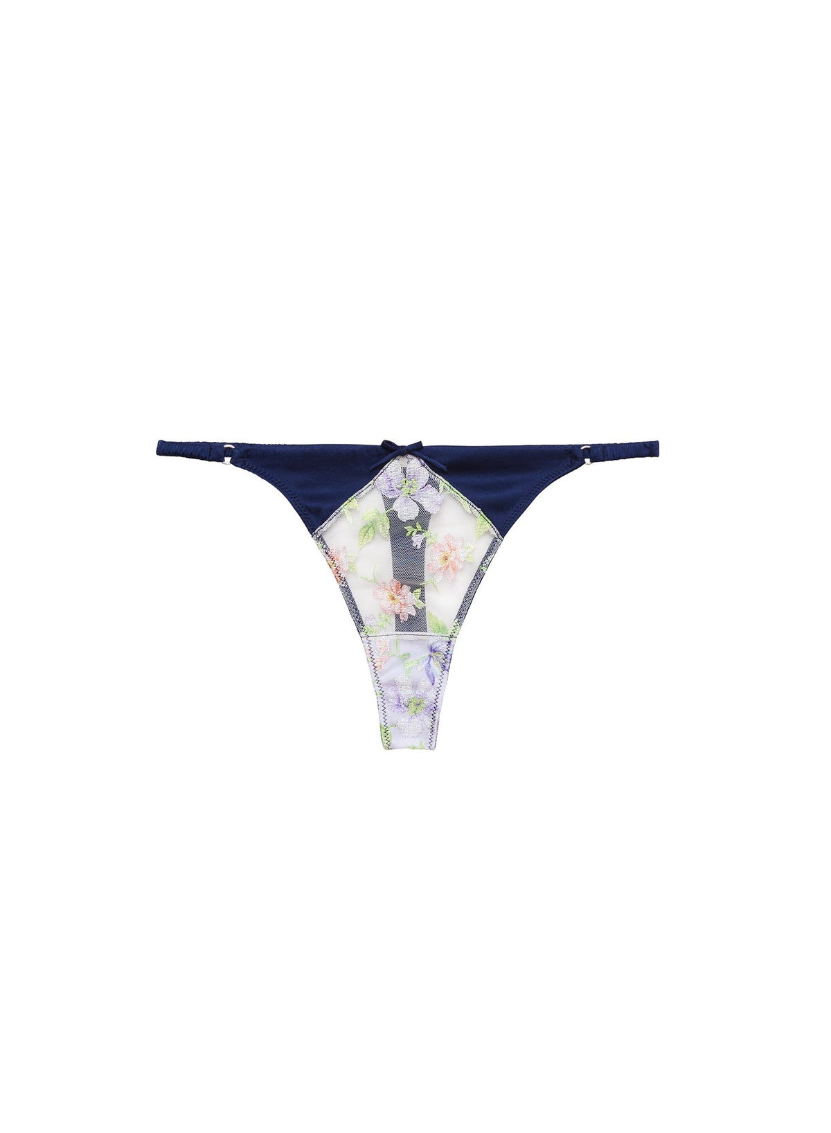 Midnight Navy Elara Embroidery Thong - Fleur du Mal
