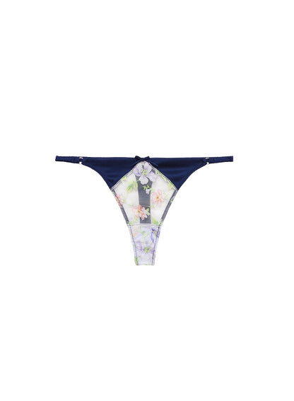 Midnight Navy Elara Embroidery Thong - Fleur du Mal