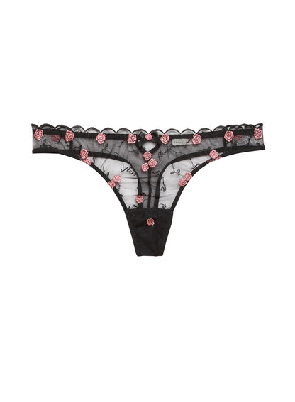 Black Rose & Vine Embroidery Thong - Fleur du Mal