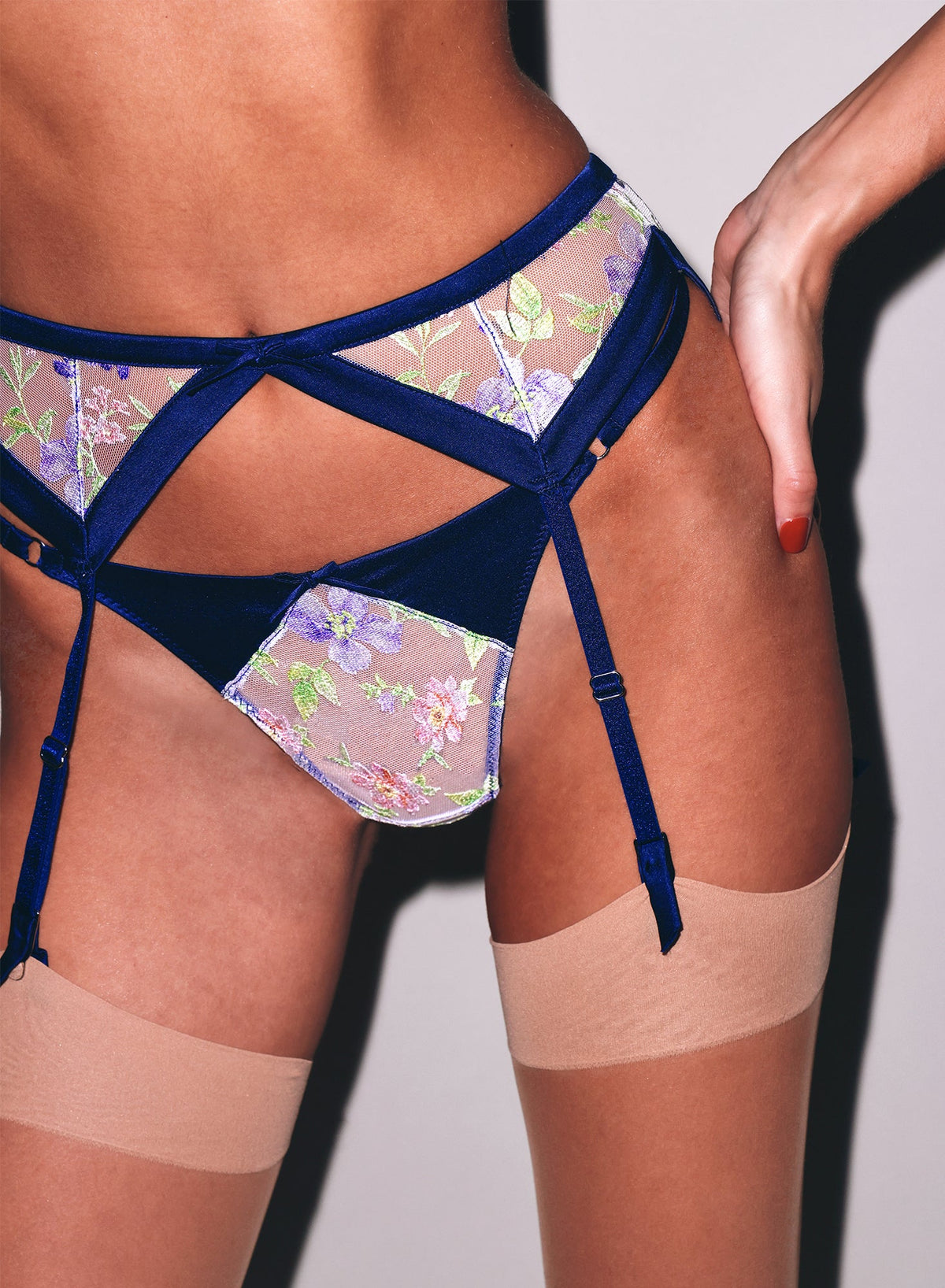 Midnight Navy Elara Embroidery Garter Belt - Fleur du Mal