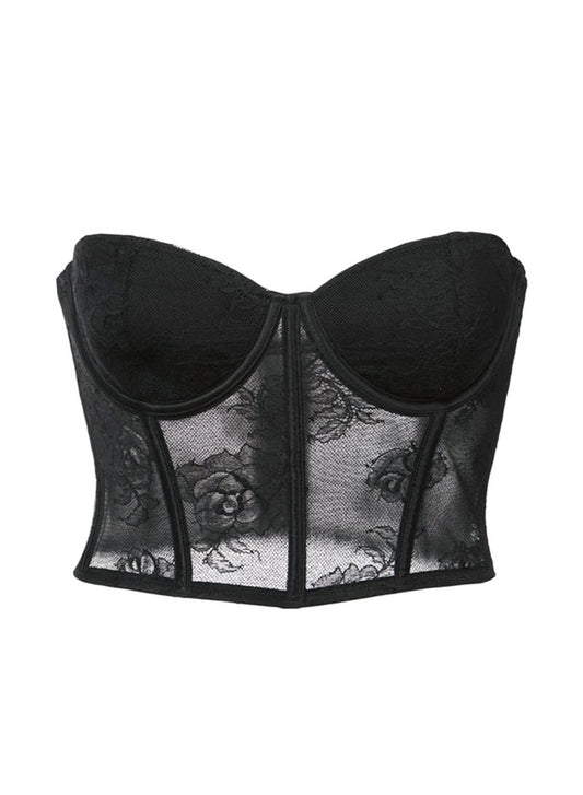 Black Bouquet Lace Bustier Top - Fleur du Mal