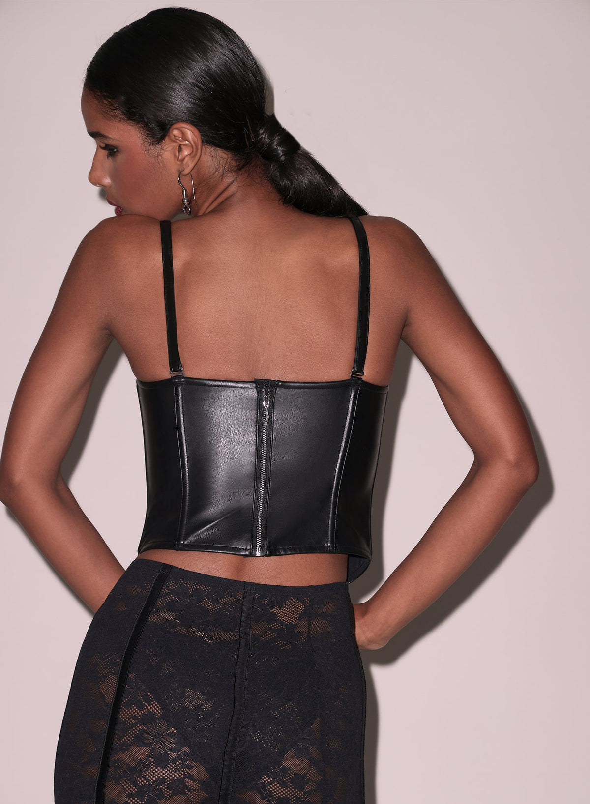 Black Vegan Leather Bustier Top - Fleur du Mal