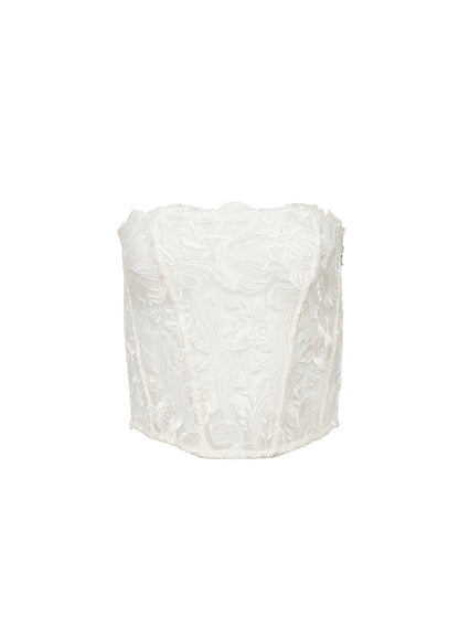 Ivory Lola Bow Embroidery Corset Top - Fleur du Mal