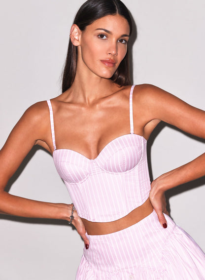 Pink Bubblegum Stripe Hampton Poplin Cropped Bustier - Fleur du Mal