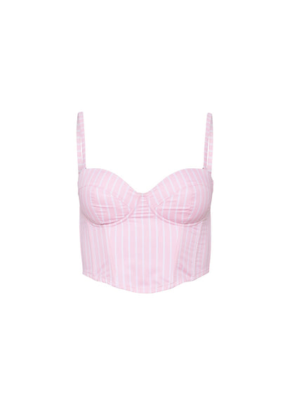 Pink Bubblegum Stripe Hampton Poplin Cropped Bustier - Fleur du Mal