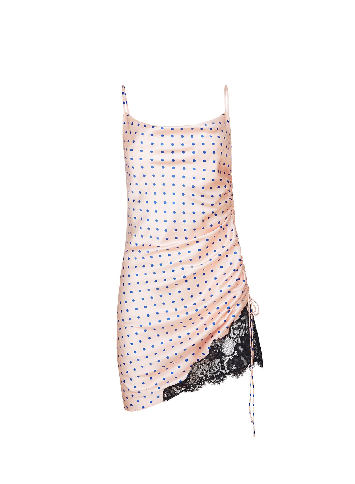 Small Blue Dot Silk Ruched Dress - Fleur du Mal