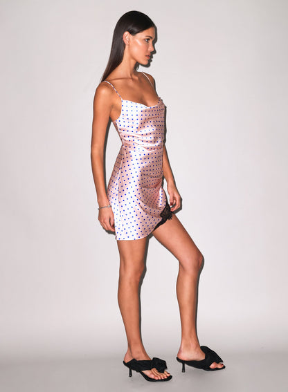 Small Blue Dot Silk Ruched Dress - Fleur du Mal