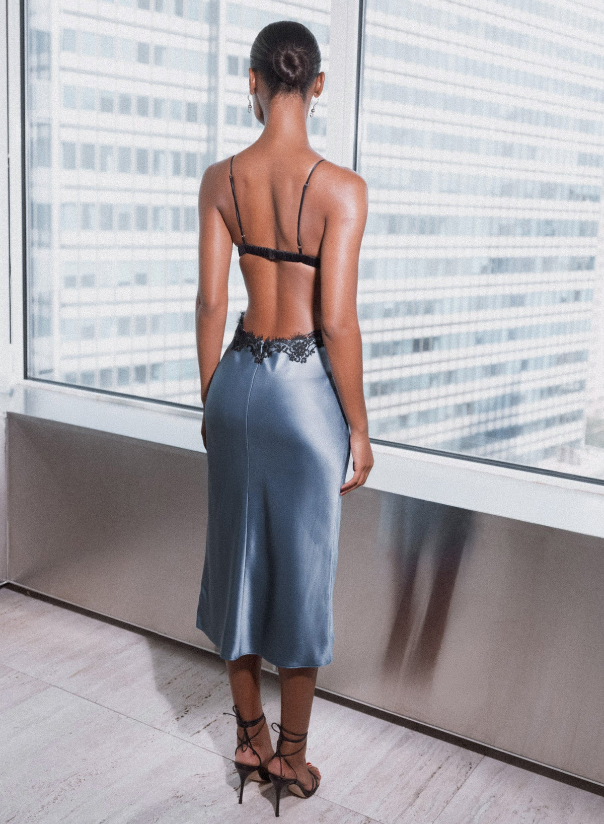 Blue Haze Silk & Lace Cutout Slip - Fleur du Mal