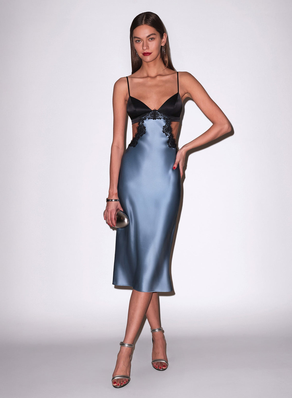 Blue Haze Silk & Lace Cutout Slip - Fleur du Mal