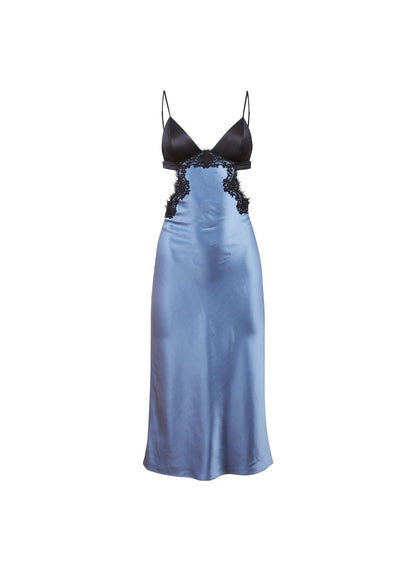 Blue Haze Silk & Lace Cutout Slip - Fleur du Mal