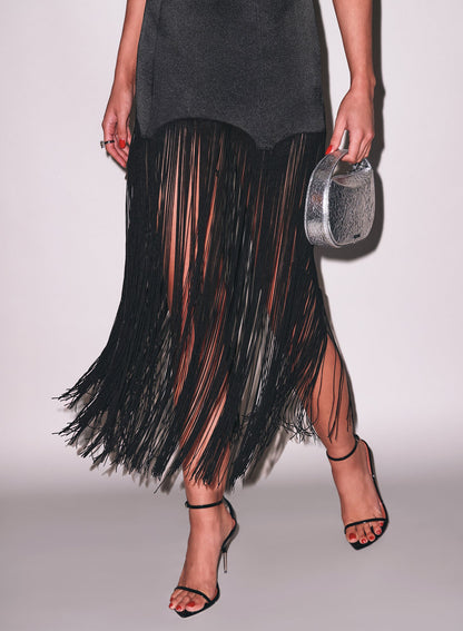 Black Fringe Maxi Dress - Fleur du Mal