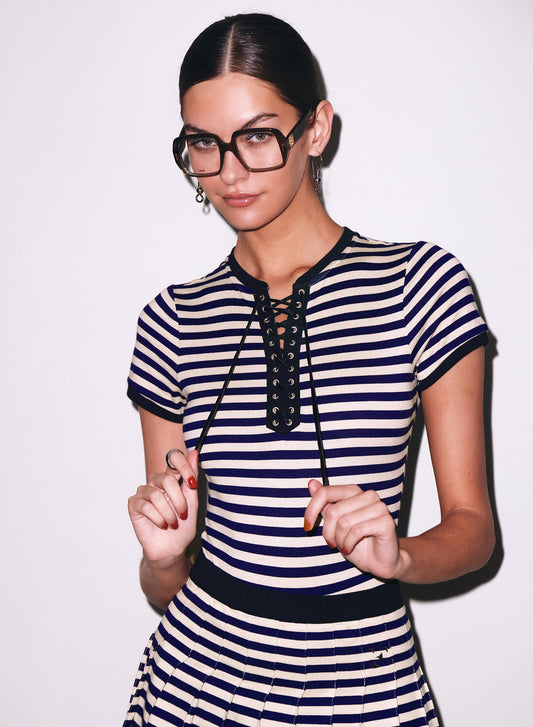 Navy Sand Stripe Ivy Ringer Bodysuit - Fleur du Mal