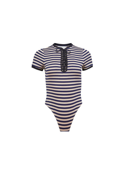 Navy Sand Stripe Ivy Ringer Bodysuit - Fleur du Mal