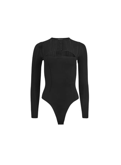 Black Rib Shrug Bodysuit - Fleur du Mal
