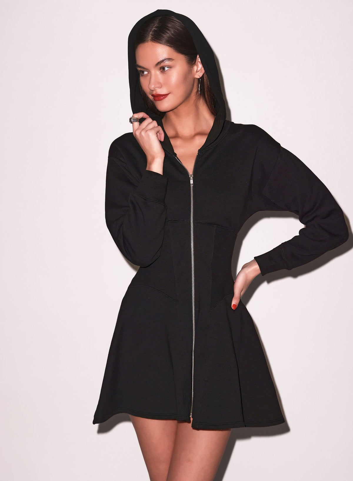 Black Unzip Me Hoodie Dress - Fleur du Mal