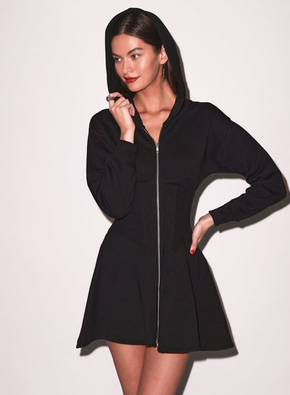 Black Unzip Me Hoodie Dress - Fleur du Mal