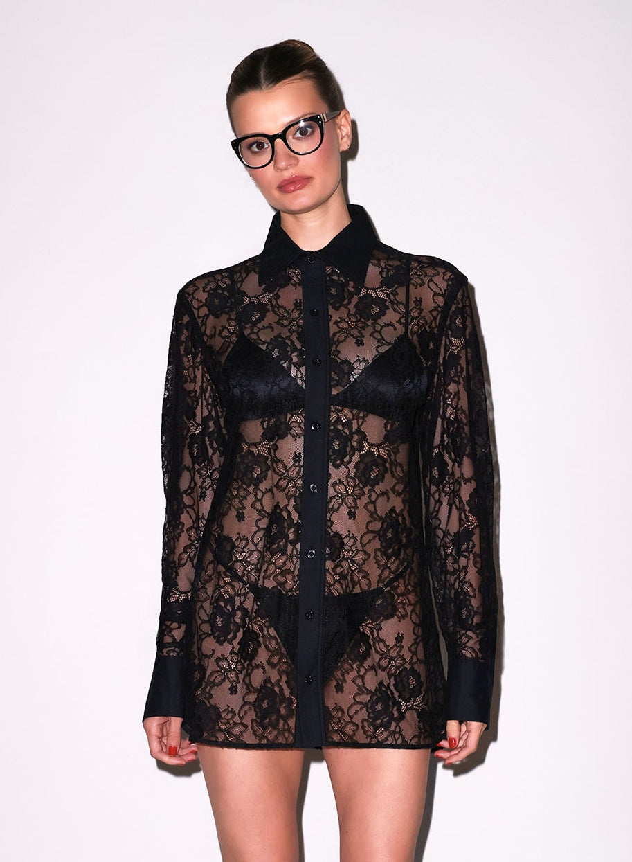 Black Juliet Lace Button Down - Fleur du Mal
