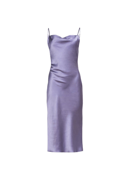 Lavender Smoke Silk Cowl Slip Dress - Fleur du Mal
