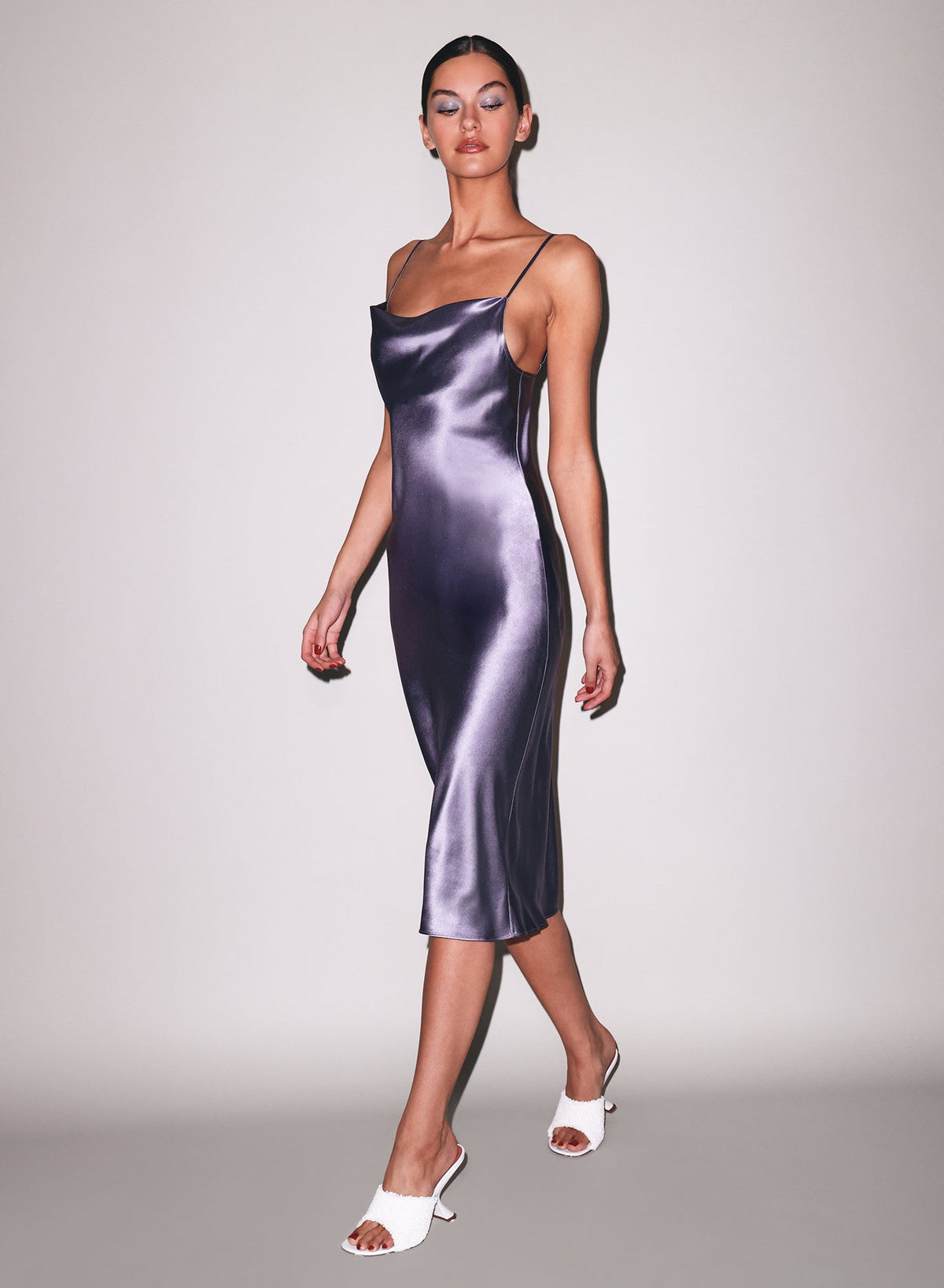 Lavender Smoke Silk Cowl Slip Dress - Fleur du Mal