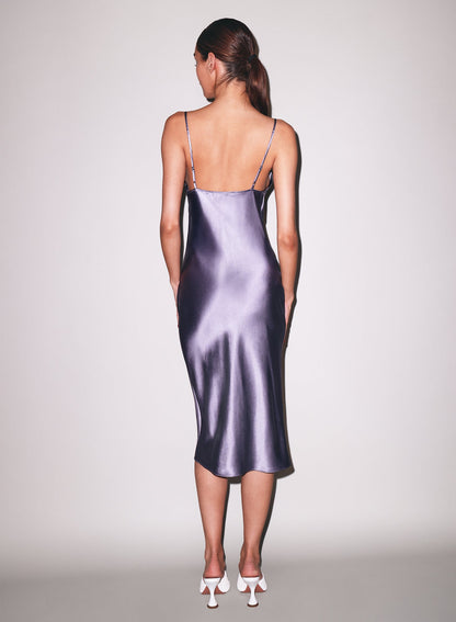 Lavender Smoke Silk Cowl Slip Dress - Fleur du Mal