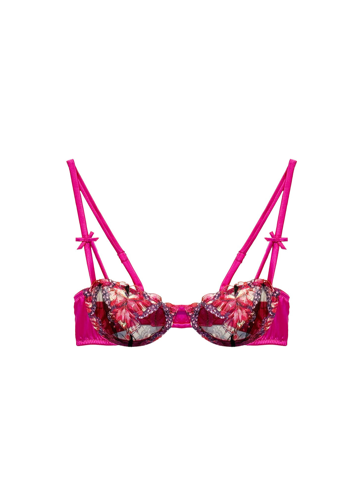 Cerise Butterfly Embroidery Balconette Bra - Fleur du Mal