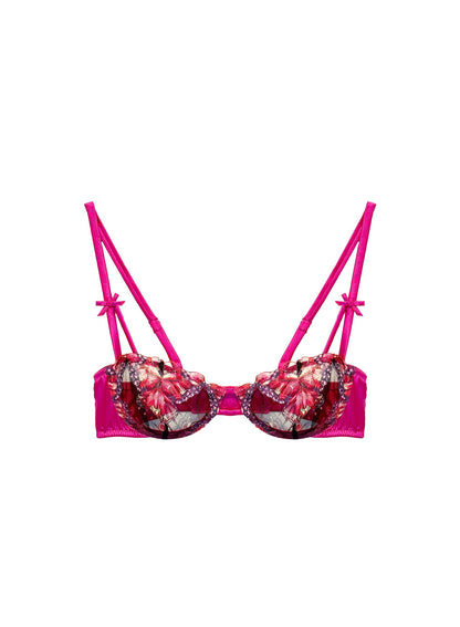 Cerise Butterfly Embroidery Balconette Bra - Fleur du Mal