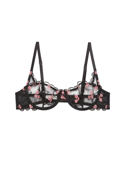 Black Rose & Vine Embroidery Balconette Bra - Fleur du Mal